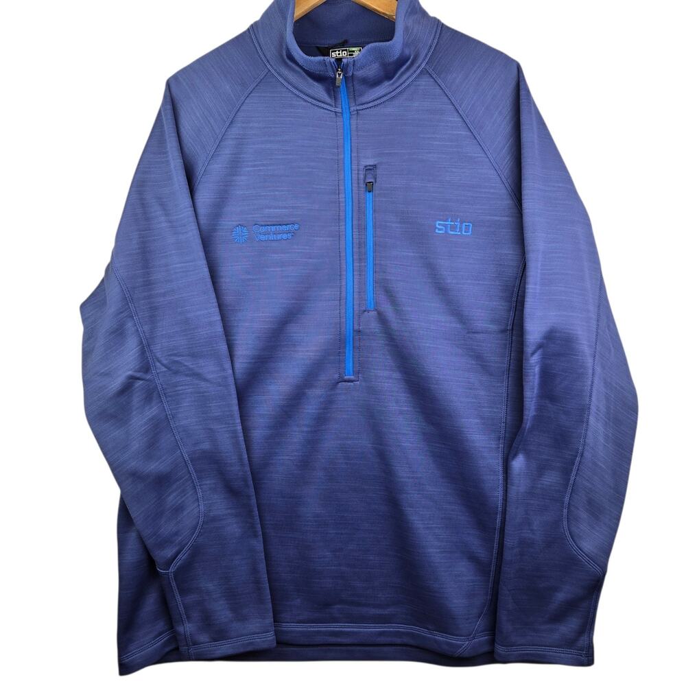 Stio Men's XXL Lightweight Blue Fleece Quarter-Zip Pullover Sweater. LOGO